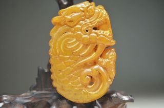 Delicate Chinese Old Jade Hand Carved Pendant - - Dragon Fish Ww2 photo