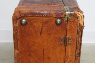 Vtg Antique Leather Suitcase Steamer Trunk Travel Wardrobe Prop Luggage Chest photo