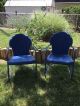 2 Vintage Clam Shell Back Metal Lawn Porch Chairs Antique Post-1950 photo 3