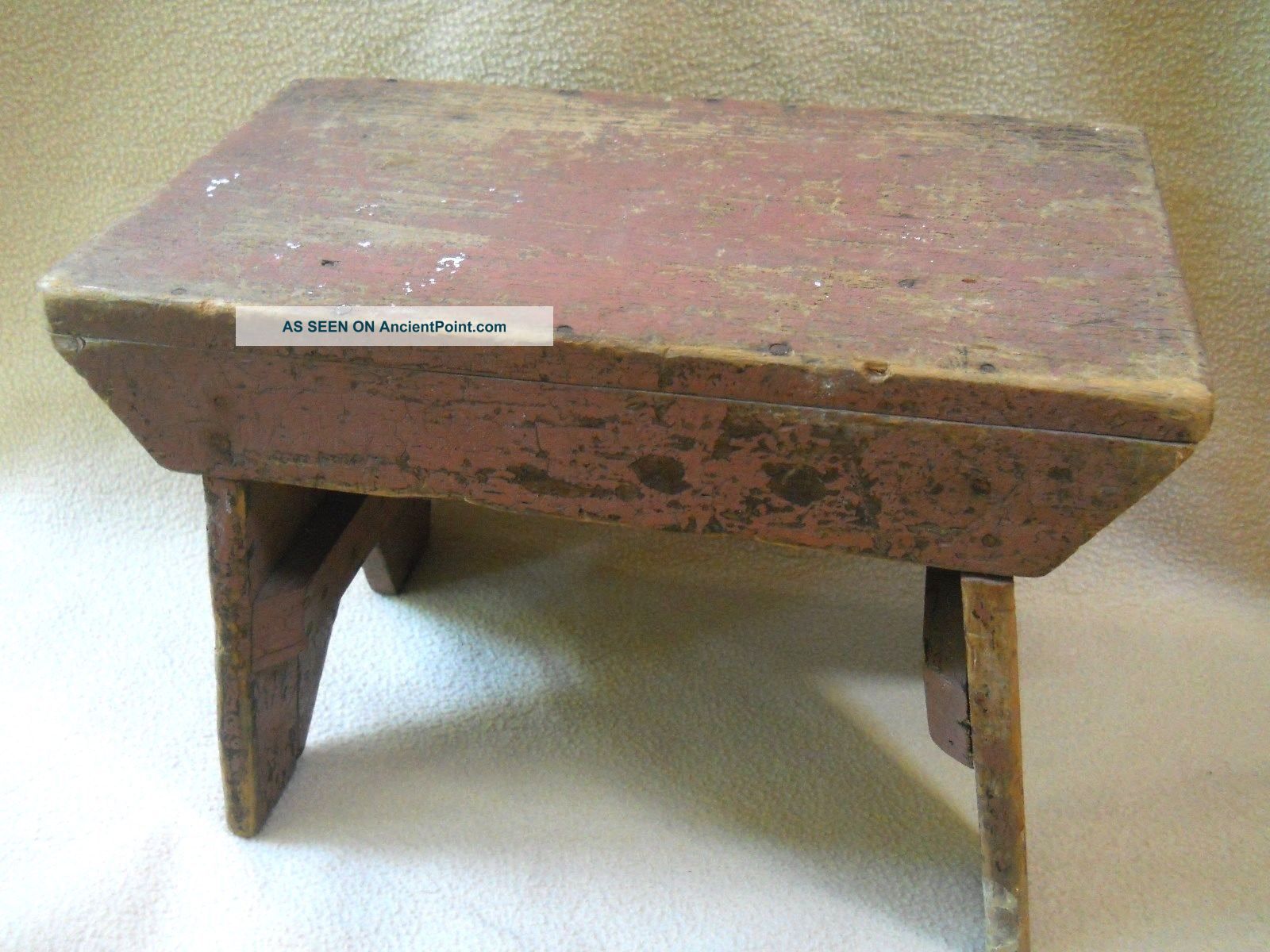 Vintage Primitive Painted Farm House Wooden Bench Milking Stool / Rustic Decor Unknown photo