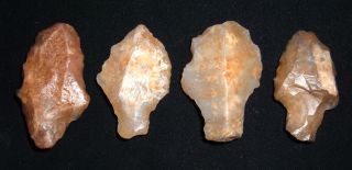 (4) Aterian Early Man Points (30k To 80k Bp) Prehistoric African Arrowheads photo