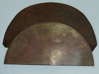 Large Antique Leather Cased Brass Protractor photo