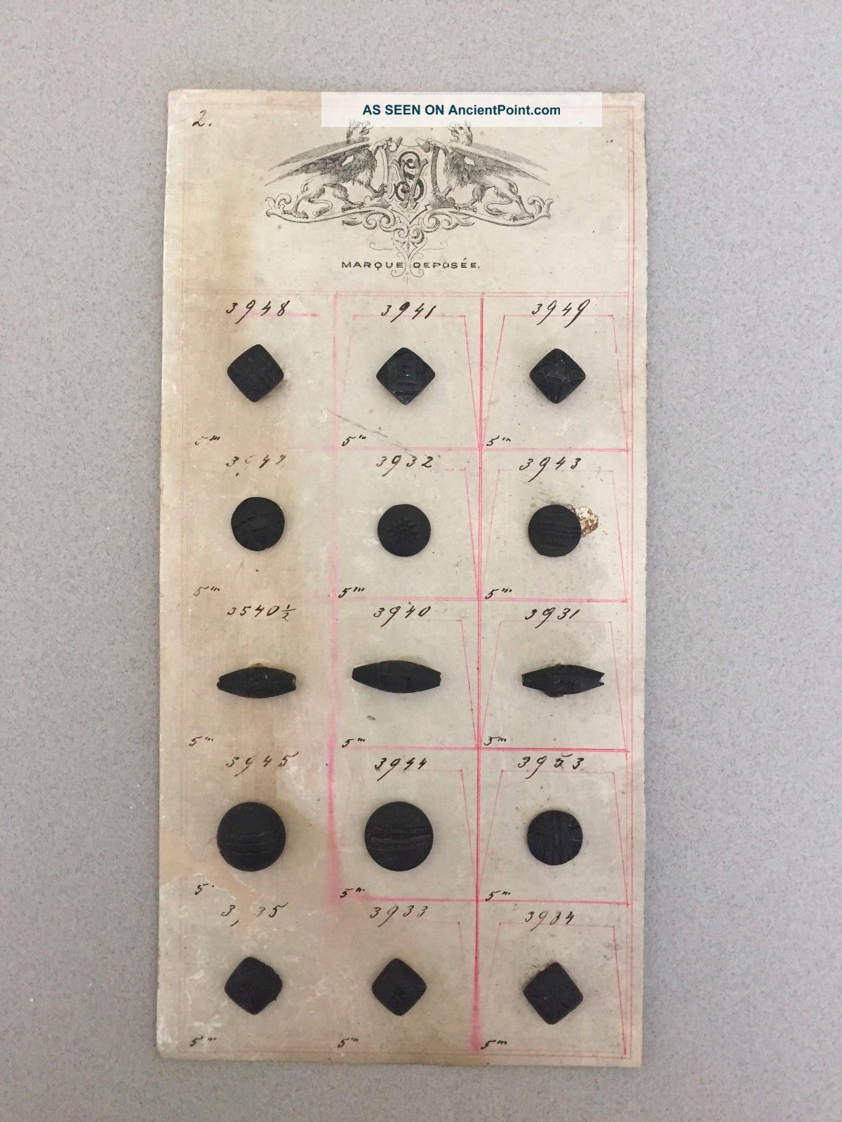 French Antique Victorian Marque Deposee Glass Button Card Salesman Sample Buttons photo