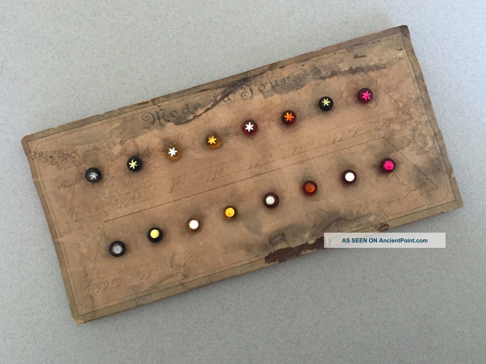 Diminuative French Antique Victorian Ball Foil Shank Button Card Salesman Sample Buttons photo