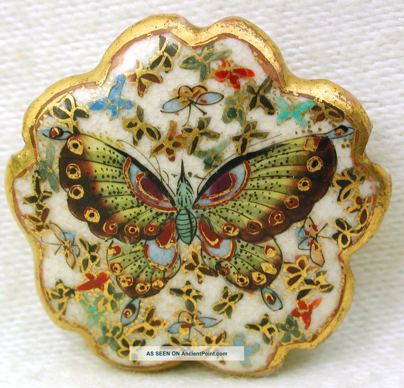 Antique Satsuma Button Meiji Era Thousand Butterfly Design Flower Edge 1 & 3/16 Buttons photo