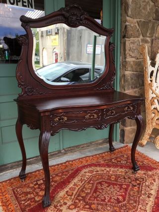 Awesome Rj Horner Carved Griffin Mahogany Vanity With Mirror photo