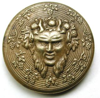 Antique Brass Button Bacchus God Of Wine W/ Grapes & Leaves - 15/16 