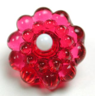 Antique Charmstring Glass Button Strawberry Pink Candy Mold W/ Dot - Swirl Bk photo