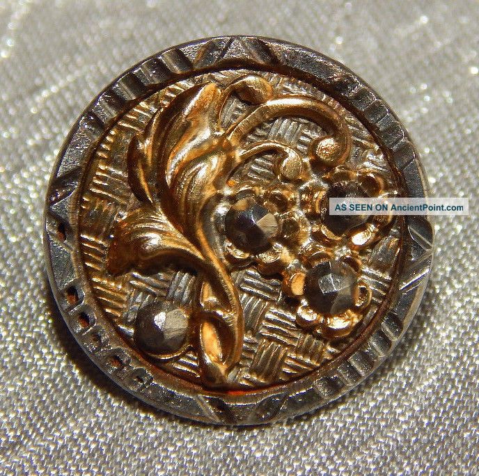 Antique Cut Steel & Brass Picture Button Flowers 258b Buttons photo