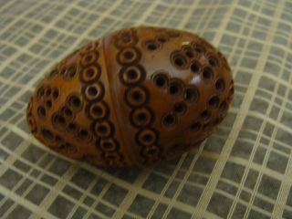 Antique Victorian Carved Vegetable Ivory Sewing Egg Thimble Thread Holder photo