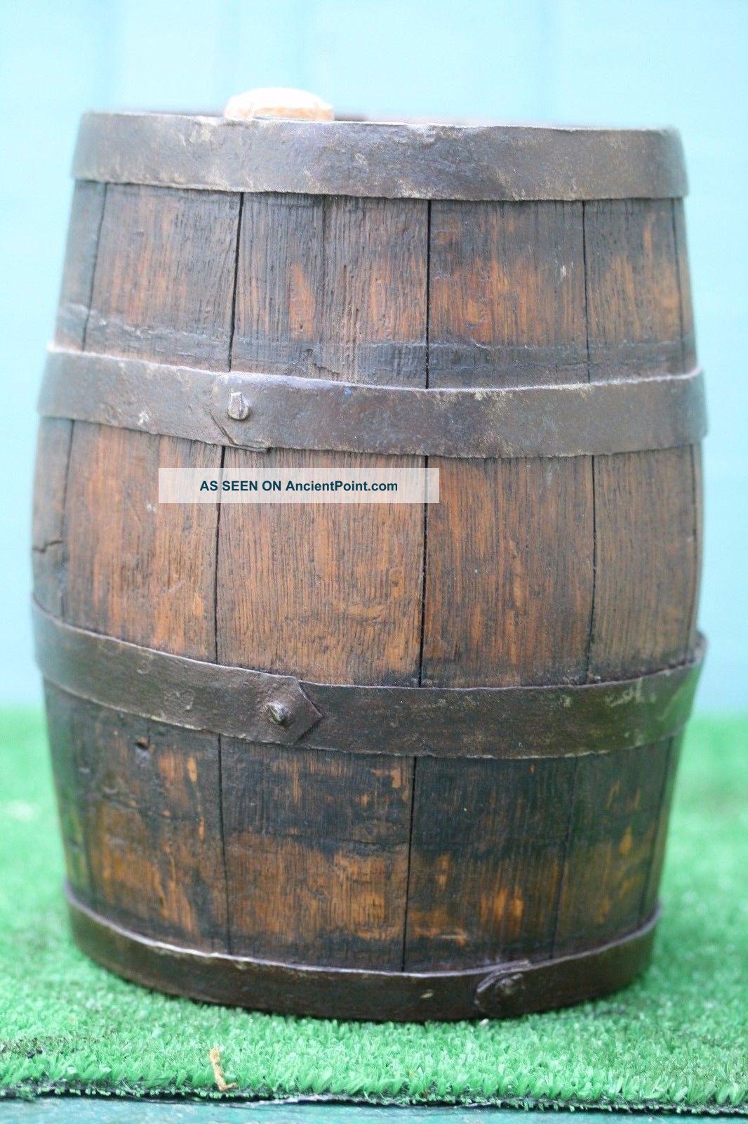 19thc Wooden Oak Whiskey Brandy Barrel Or Keg With Cast Iron Bands C1880s Other Antique Woodenware photo