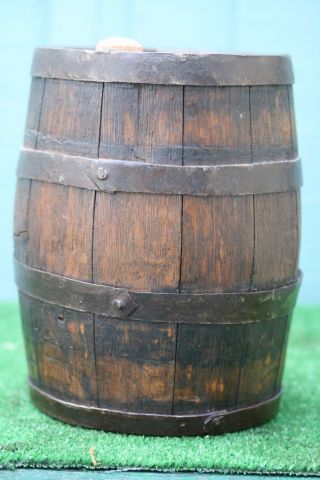19thc Wooden Oak Whiskey Brandy Barrel Or Keg With Cast Iron Bands C1880s photo