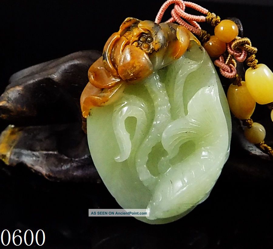 100 Natural Hand - Carved Jade Pendant Jadeite Necklace Lotus&fish Pond 0600 Necklaces & Pendants photo