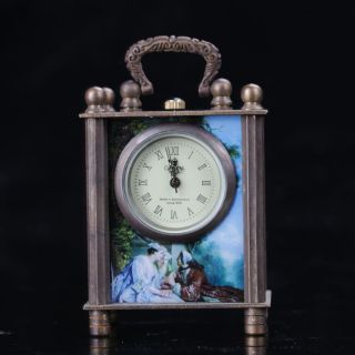 Collectible Old Chinese Cloisonne Handwork Mechanical Table Clock C490 photo
