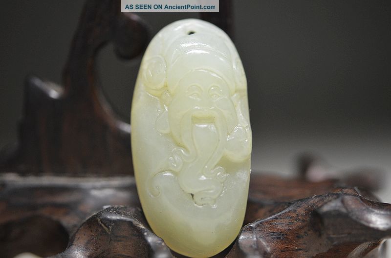 Ingenious Chinese Hetian Jade Hand Carved Pendant - - The God Of Wealth Zx23 Necklaces & Pendants photo