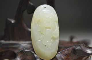 Ingenious Chinese Hetian Jade Hand Carved Pendant - - The God Of Wealth Zx23 photo