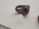 Ancient Medieval Bronze Finger Ring With Red Inlay 14th - 15th Century Ad Viking photo 3