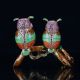 Chinese Exquisite Cloisonne Inlaid Rhinestone Handwork Double Owl Statue C765 Other Antique Chinese Statues photo 3