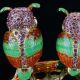 Chinese Exquisite Cloisonne Inlaid Rhinestone Handwork Double Owl Statue C765 Other Antique Chinese Statues photo 4