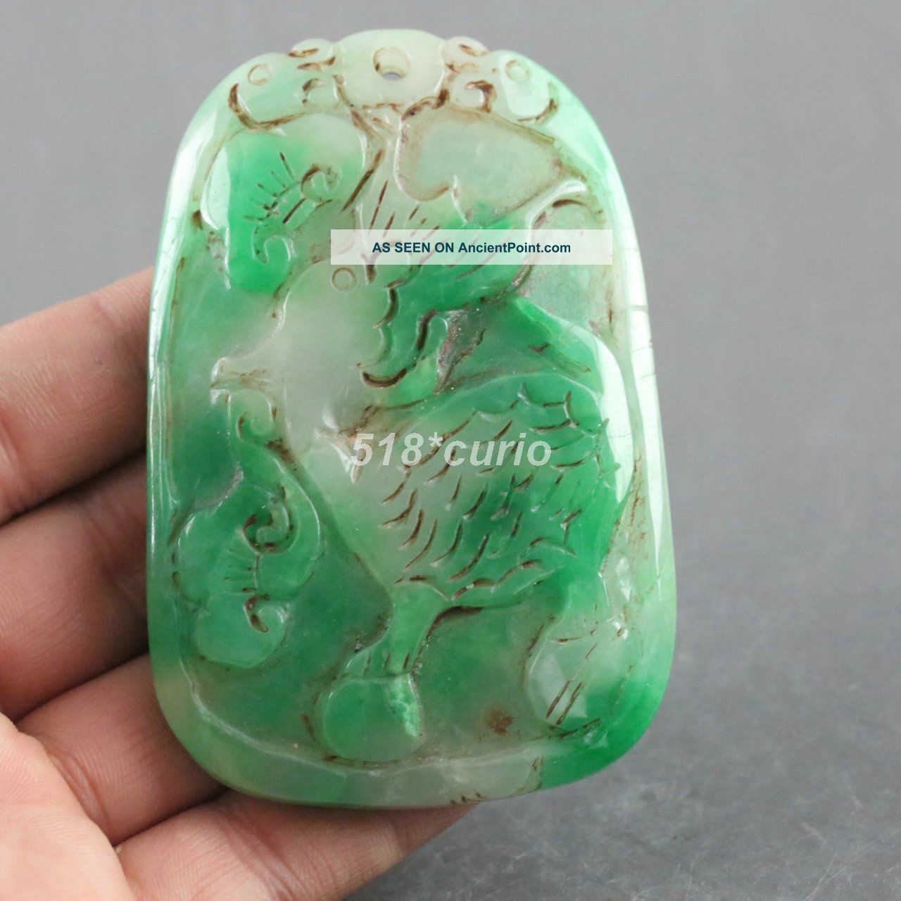 Antique Old Chinese Jadeite Emerald Jade Amulet Pendant - Kirin H941 Necklaces & Pendants photo