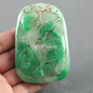 Antique Old Chinese Jadeite Emerald Jade Amulet Pendant - Kirin H941 photo