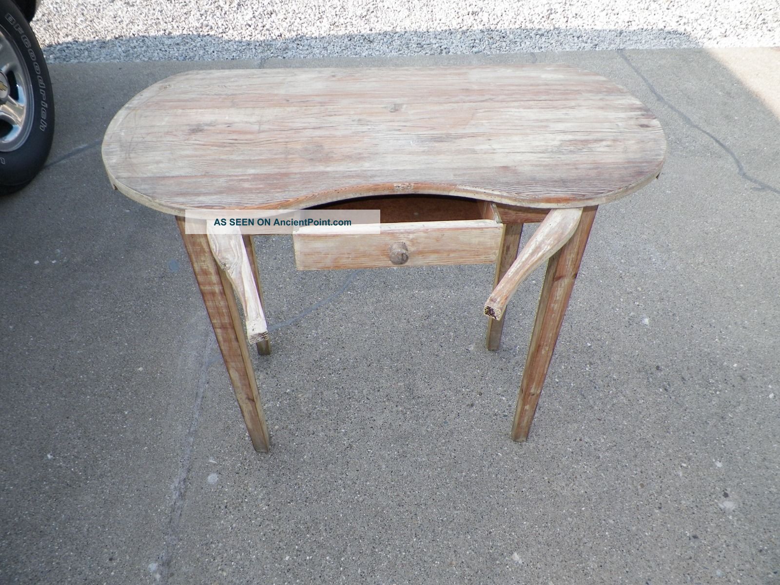 Vintage Wood Kidney Shaped Make Up Vanity Table Unknown photo