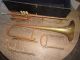 Early Antique Vintage Brass Musical Instrument In Old Wood Coffin Case Estate Wind photo 1