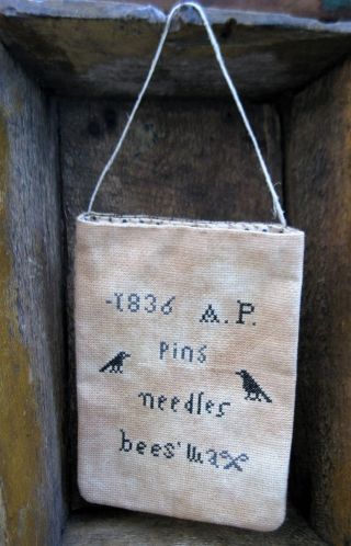 Cross Stitch Sampler Sewing Pocket 1836 Pins Needles Beeswax photo