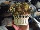 Old Porcelain Basket W Painted Goldtone Metal Flowers Detail Floral Arrangement Other Antique Decorative Arts photo 8