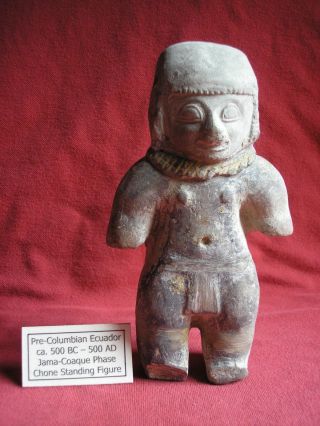 Pre - Columbian Standing Chone Figure,  Ca.  500 Bc - 500 Ad photo