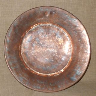 Prim Antique Hand Worked Copper Washed Tin Plate W/ Rolled Edge & Hanging Ring photo
