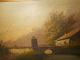 Antique Oil Painting,  { Landscape With A Bridge And Houses,  Is Signed }. Other Antique Decorative Arts photo 4