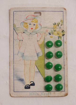 Vintage 1930 ' S 10 Tiny Green Bakelite Buttons Ultra Kraft Card Sweet Girl photo