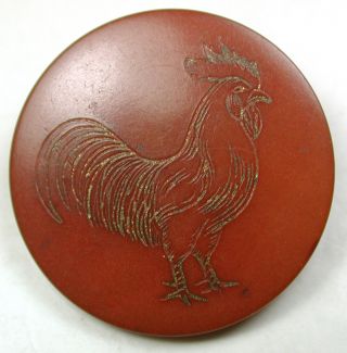 Antique Vegetable Ivory Button Red Tinted Rooster Design - 7/8 
