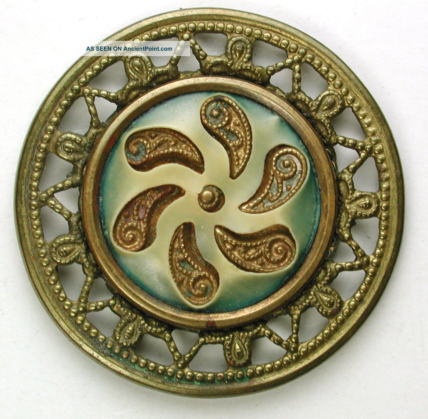 Antique Victorian Celluloid Button Spiral Flower W/ Pierced Border 1 & 1/4 Buttons photo