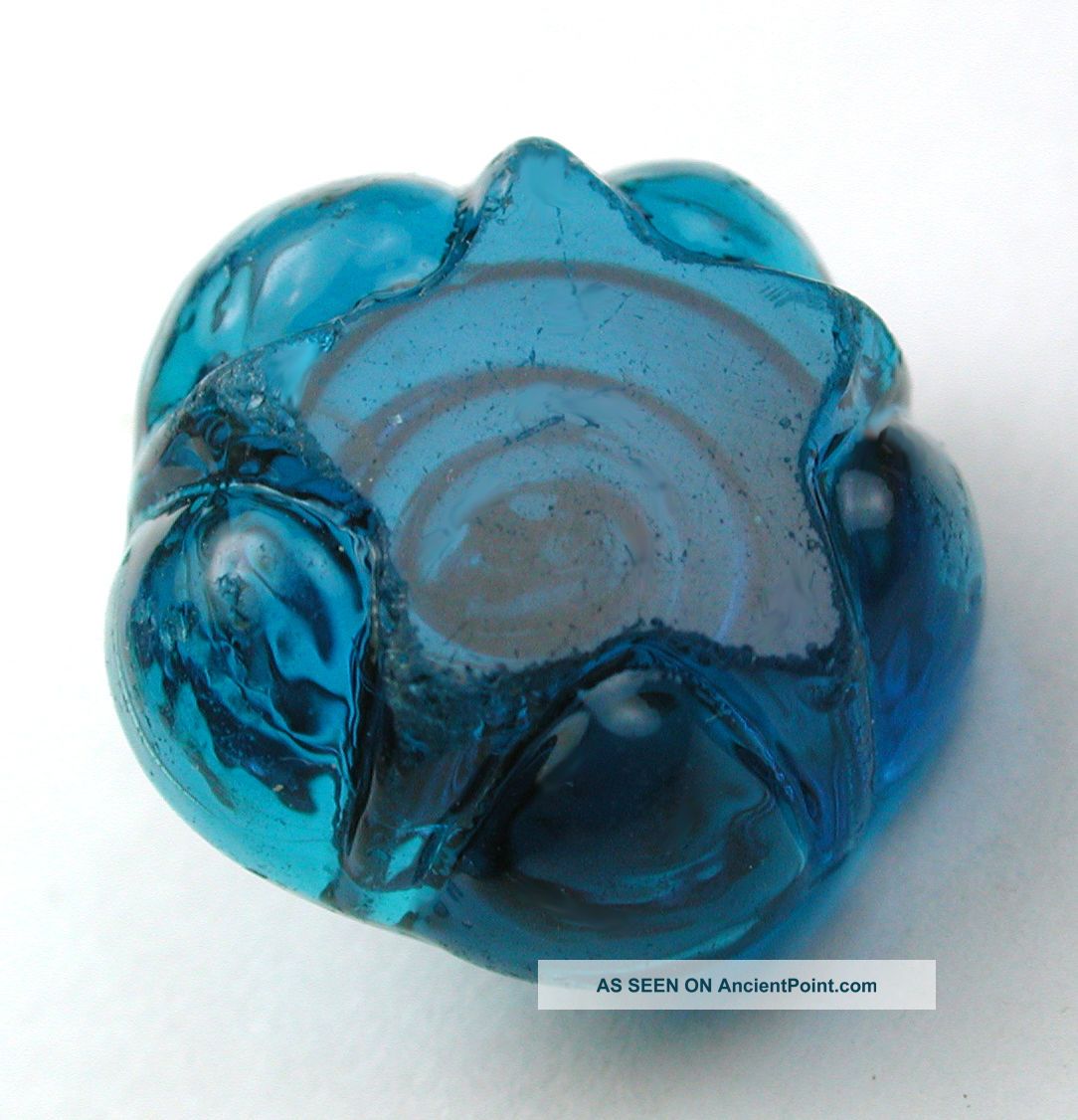 Antique Charmstring Glass Button Aqua Blue Star Mold - Swirl Back - 9/16 