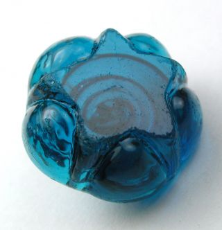 Antique Charmstring Glass Button Aqua Blue Star Mold - Swirl Back - 9/16 