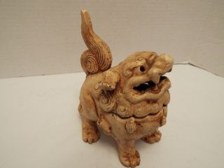 Vintage Cast Iron Chinese Foo Dog Incense Burner Heavy Piece photo