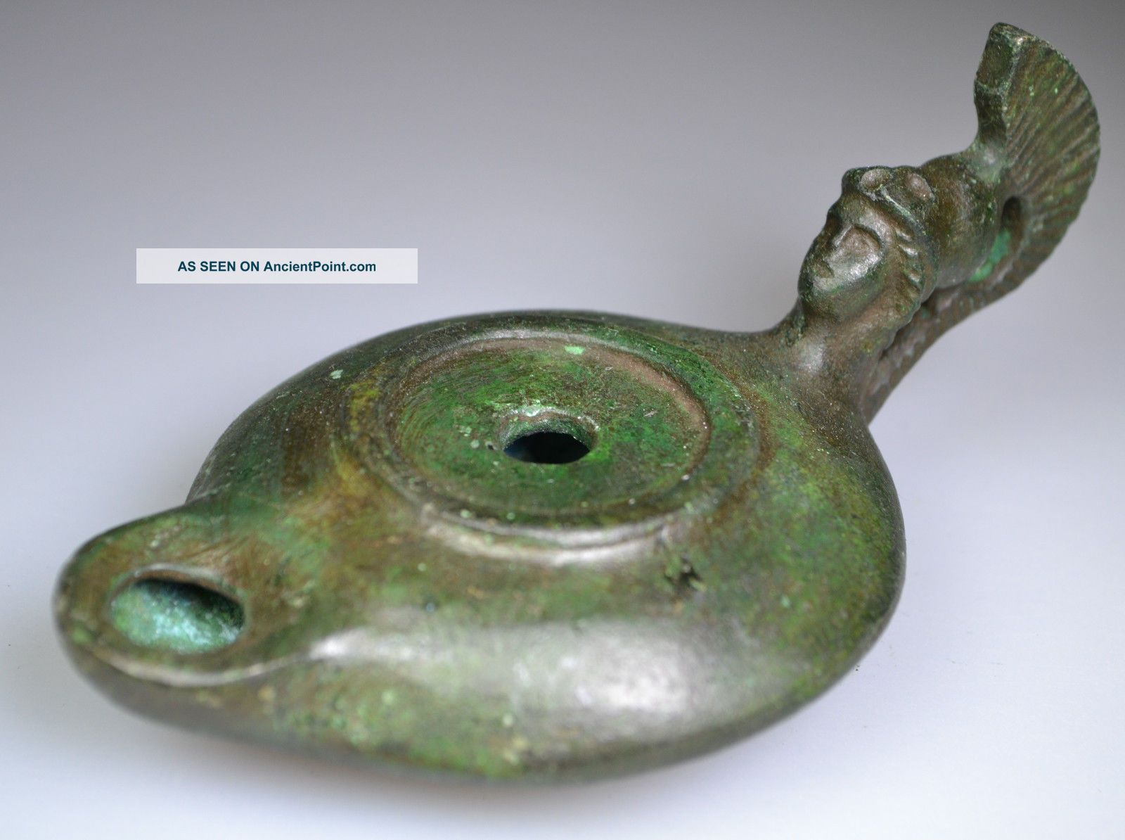 Roman Bronze Oil Lamp God ' S Head Shaped Handle Roman photo