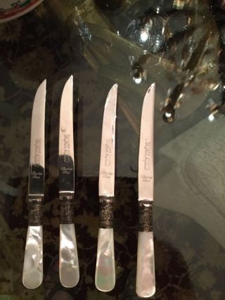 4 Mother Of Pearl & Sterling Silver Fruit Knives,  Sheffield. photo