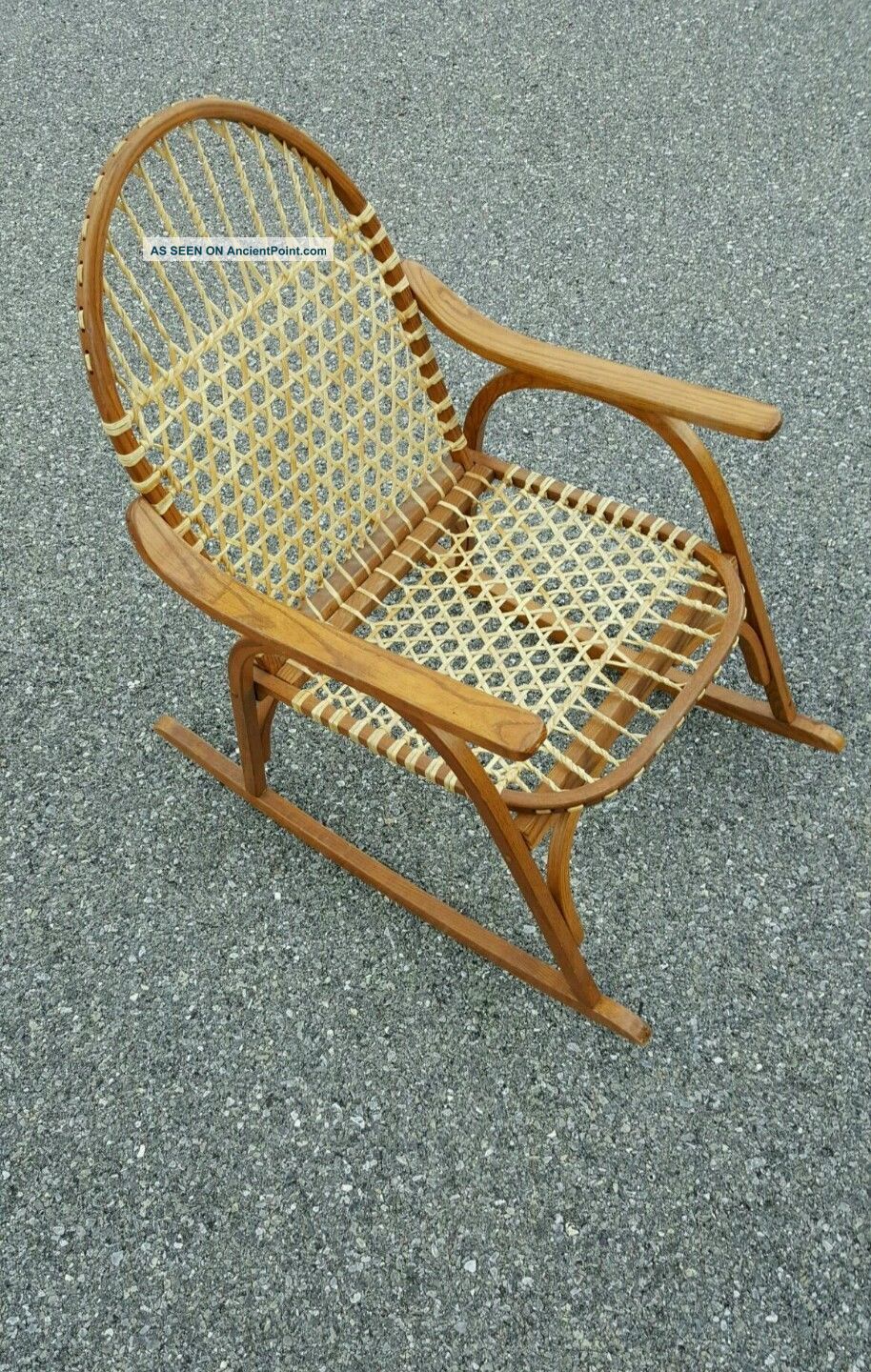 Vintage Vermont Tubbs Mid Century Modern Snowshoe Oak Chair Rocker Cane Seats Post-1950 photo
