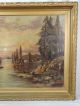 Lg Antique Victorian Seascape Lighthouse Boat Mountain Valley Folk Art Painting Other Maritime Antiques photo 1