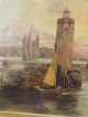 Lg Antique Victorian Seascape Lighthouse Boat Mountain Valley Folk Art Painting Other Maritime Antiques photo 2