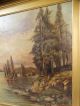 Lg Antique Victorian Seascape Lighthouse Boat Mountain Valley Folk Art Painting Other Maritime Antiques photo 4