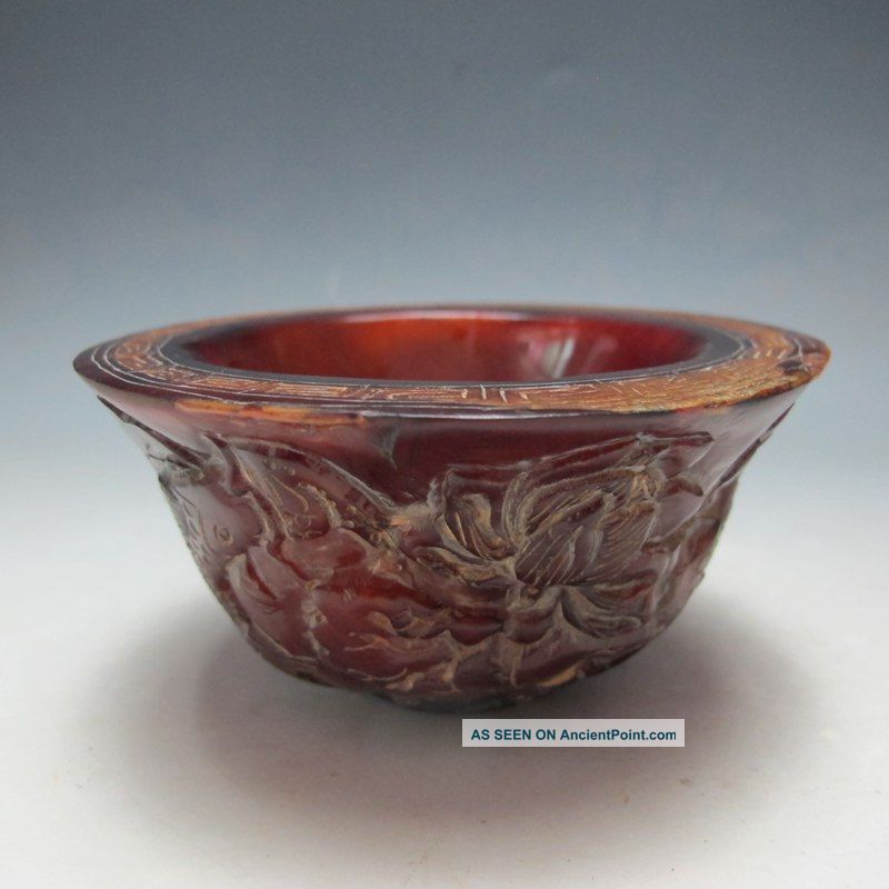 Chinese Old Antique Ox - Horn Hand - Carved Fish & Lotus Bowl Other Antique Chinese Statues photo