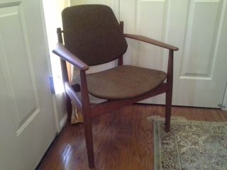 Vtg After Finn Juhl Chair Lounge Back Carl Hanson France Son Teak & Tweed Brown photo