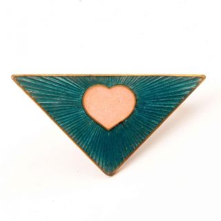 (1) Czech Vintage Art Nouveau Turquoise Pink Heart Guilloche Enamel Pin Button photo