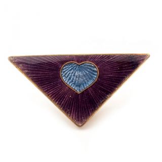 (1) 45mm Czech Vintage Art Nouveau Purple Blue Heart Guilloche Enamel Pin Button photo