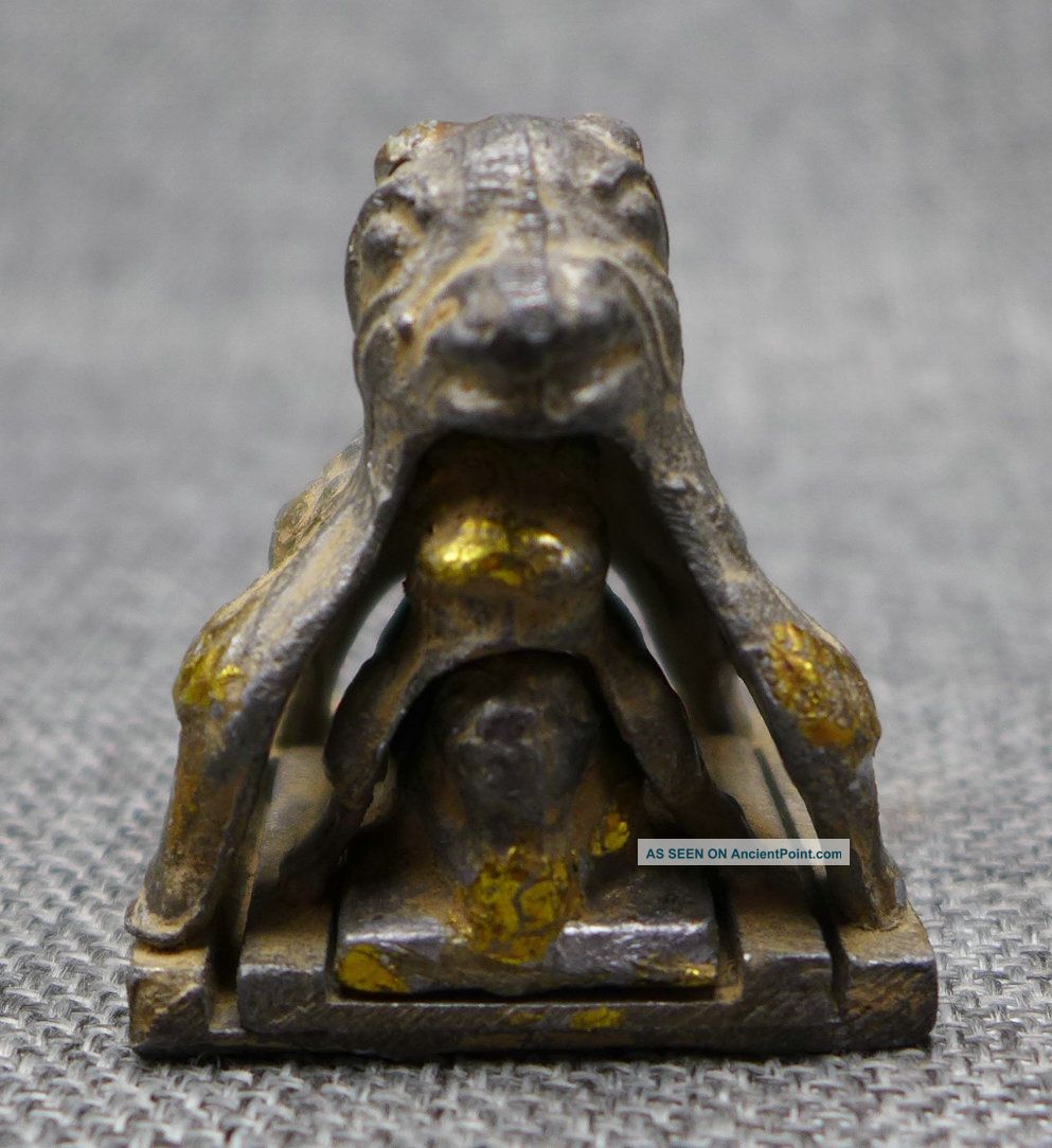 44mm Old Chinese Folk Collect Bronze Copper Gilt Three Hollow Out Sheep Seal Other Antiquities photo