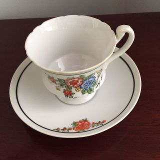 Porcelain Cup And Saucer Orange And Blue Flowers W/yellow Butterfly photo
